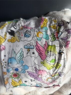 Private Label White Kids Tee with Multicolor Care Bears Print